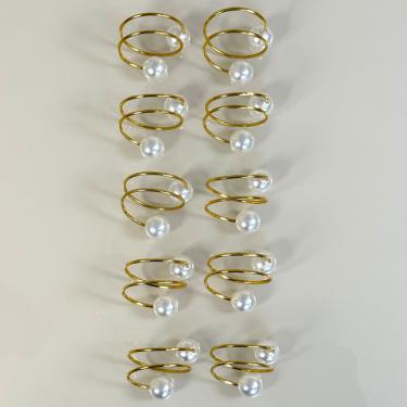 Imagem de Kit 10 Anéis Para Guardanapos 4,5cm x 4,5cm Pérola Duas Voltas Argola Metal Mesa Posta - Dourado