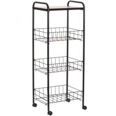 Imagem de Fruteira 3 Cestos Com Tampo De Madeira Black - Metaltru