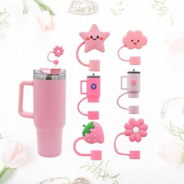 Imagem de 6 peças de tampa de palha fofa para copo Stanley, topo de palha reutilizável em forma de flor de nuvem de 10 mm 1 cm