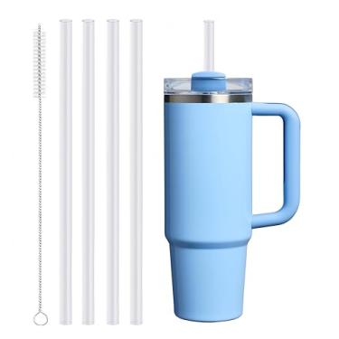 Imagem de 4 canudos Tritan de substituição compatíveis com Stanley Quencher de 850 g, copo copo de 1,134 g, canudos reutilizáveis com 1 escova de limpeza (transparente)