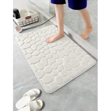 Imagem de Tapete de banheiro luxuoso de lã coral antiderrapante - macio, absorvente, lavável à máquina com suporte de PVC, ideal para segurança do banheiro, tapete decorativo de PVC para banheiro seguro. Branco