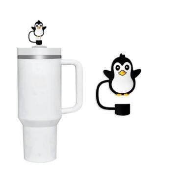 Imagem de Chapéu de palha de pinguim preto fofo capa de palha para copo Stanley, tampa de palha de silicone de 10 mm para acessórios de copo Stanley, topo de palha para copos, tampa de palha para tampas de