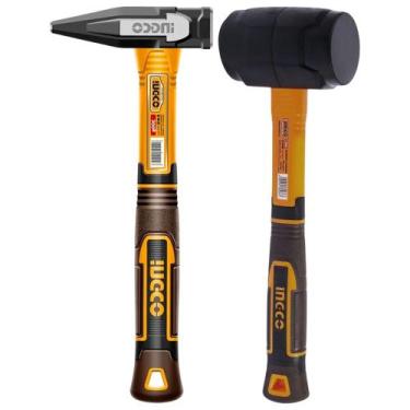 Imagem de Kit Martelo Pena 300 Gr Cabo Fibra INGCO + Martelo Borracha 60mm Preto