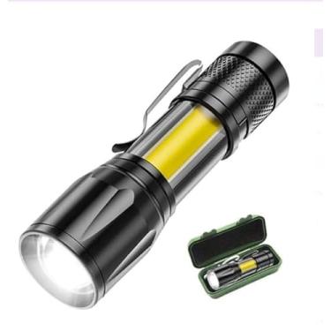 Imagem de Lanterna Tática LED Mini, Recarregável USB, Preta com Zoom, Corpo em Alumínio, com Estojo de Proteção, Alta Luminosidade COB