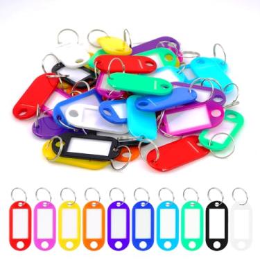 Imagem de 40 etiquetas de chave com janela de etiqueta, etiquetas de chaveiro de plástico, multicoloridas