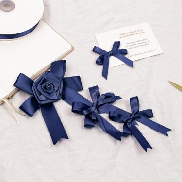 Imagem de Fita de cetim azul marinho dupla face, fita de poliéster de 1,27 cm x 50 metros para embalagem de presente, artesanato, fabricação de laços, costura, buquê de flores, decoração de festa de casamento