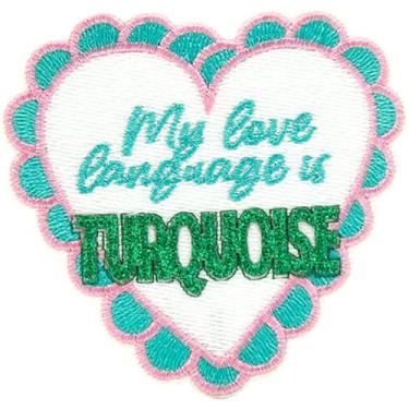 Imagem de Boné vintage para caminhoneiro - My Love Language is Turquesa, adesivos bordados engraçados para chapéus de pressão térmica, apliques DIY para mochilas, arreios para cães, coletes militares, jaquetas