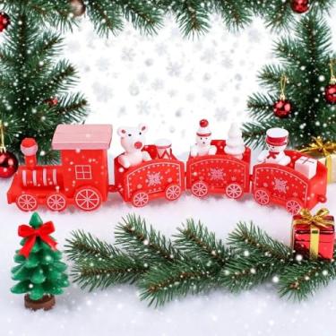Imagem de 4 peças, enfeite de trem de Natal, decoração de bolo de Papai Noel, para mesa de casa, festa de ano novo, presentes de Natal, suprimentos de brinquedos (vermelho-1 peça)
