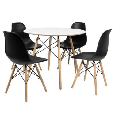 Imagem de Conjunto Eames Mesa Redonda Chanfrada 90cm + 4 Cadeiras DSW - La Mobil