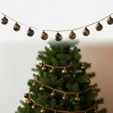 Imagem de Amyhill Enfeite de bola de árvore de Natal texturizada, guirlanda de bola de Natal neutra de 1,8 m, com fita de veludo, guirlanda de bolinhas inquebrável, decoração rústica para pendurar no Natal
