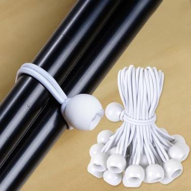 Imagem de 40 cabos elásticos esféricos brancos – amarração elástica resistente de 15 cm para dossel, lona, acampamento e armazenamento