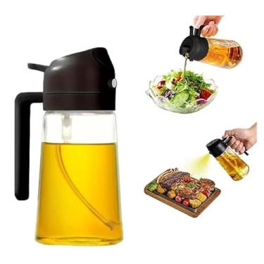 Imagem de Garrafa dispensadora de azeite de oliva 2 em 1, pulverizador de azeite portátil para cozinhar, frasco distribuidor de óleo para cozinha e churrasco, 470 ml - Preto