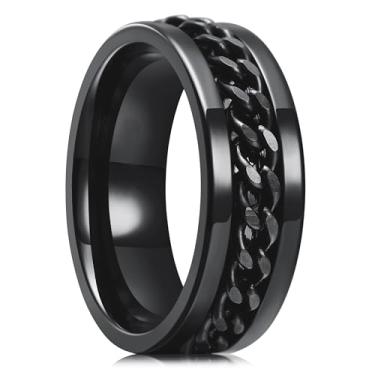 Imagem de Anel giratório de corrente de aço inoxidável para homens e mulheres, anel de alívio de ansiedade, aliança de casamento sem estresse, Titânio, Sem pedra preciosa