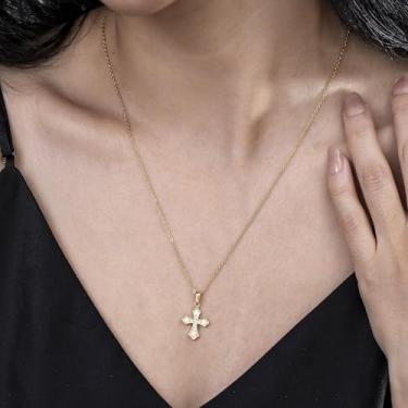 Imagem de Colar de cruz cristã elegante com pingente de strass para camadas e joias femininas Faith, 18+2 Inches, Aço inoxidável, Sem Pedra Preciosa