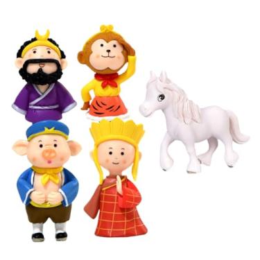 Imagem de 1 conjunto de estatueta de peregrinação do oeste monge Wukong estátuas de boneca PVC personagem antigo ornamento de mesa para decoração de casa e paisagem