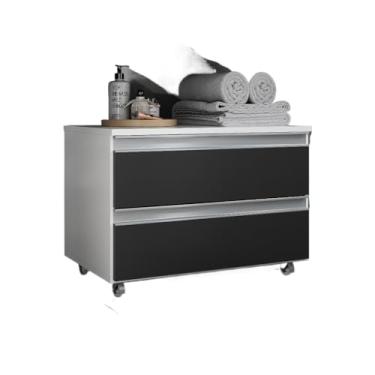 Imagem de Gabinete Banheiro Rodinhas 60CM 02 GAVETAS(Branco/Preto)
