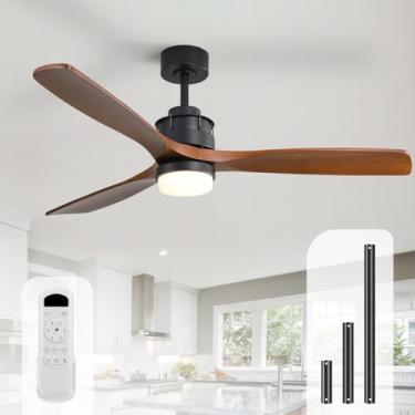 Imagem de Sofucor Ventiladores de teto com luzes, ventilador de teto de madeira maciça de 152 cm com luz e controle remoto, ventiladores de teto internos/externos com luz, motor CC reversível, luz de ventilador
