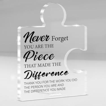 Imagem de Presentes de agradecimento para funcionários, presente de aposentadoria para colegas de trabalho, nunca se esqueça de que você é a peça que fez a diferença placa de mesa de acrílico decoração de