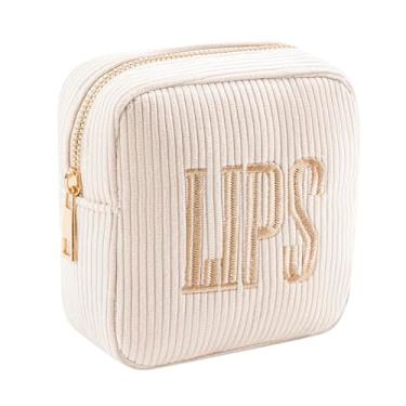 Imagem de RSRSLEII Pequena bolsa de maquiagem de veludo cotelê para bolsa, mini bolsa estética de cosméticos para mulheres e meninas, linda bolsa de batom com zíper com bolso para chave, porta-cartões