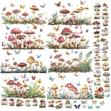 Imagem de CRASPIRE Adesivo autoadesivo para janela de flor de cogumelo com 8 folhas de borboleta, adesivos de parede de PVC à prova d'água, decoração de parede para quarto, casa, restaurante, cozinha, vitrine