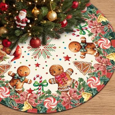 Imagem de Saia de árvore de Natal para homem de gengibre, tapete de árvore de Natal, decoração de árvore de Natal para festas de Natal em ambientes internos e externos (marrom, 91 cm)