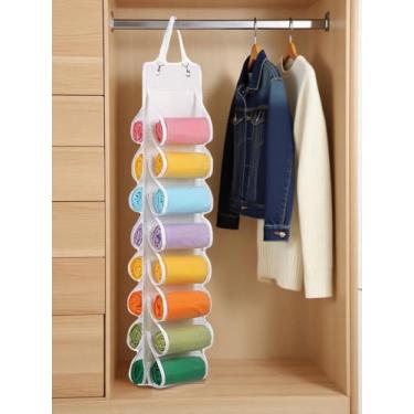 Imagem de Bolsa de armazenamento para leggings, cabide organizador, comporta 16 calças ou camisas de ioga, compartimentos para jeans, toalhas dobráveis, roupas, armários portáteis (branco)