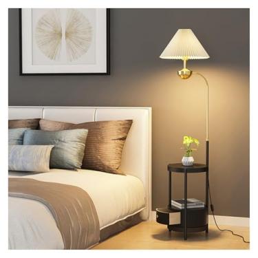 Imagem de Luminária de chão Luminária de chão com mesa, canto estreita lâmpadas acopladas portas USB, cabeceira(Preto)