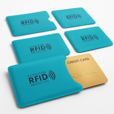 Imagem de Conjunto de 05 capinhas Protetor de Cartão com Tecnologia RFID cor Azul, Design Slim para Carteiras, Bloqueador de Sinais para Cartões de Crédito e Documentos