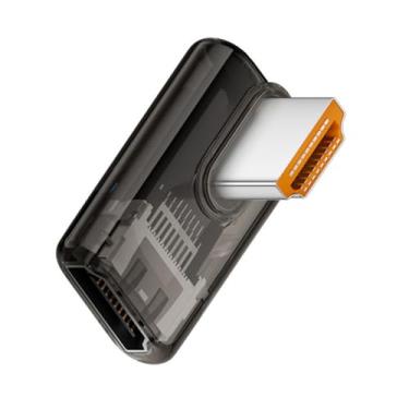 Imagem de xiwai Adaptador HDMI macho para HDMI 2.1 fêmea com ângulo reto de 90 graus UHD 8K 60hz HDTV extensor transparente com luz LED inteligente para monitor de TV e projetor