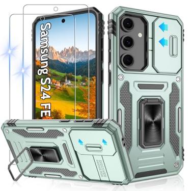 Imagem de Gritup Capa para Samsung Galaxy S24 FE com 2 protetores de tela HD e capa de câmera deslizante, proteção contra quedas de grau militar de 3,5 m, suporte de anel magnético, capa protetora para celular