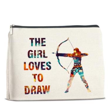 Imagem de UPNEGE Bolsa de maquiagem para tiro com arco para mulheres, a menina adora desenhar bolsas de cosméticos presentes para amantes de arco e flecha