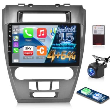 Imagem de Estéreo automotivo 5G WiFi 8 núcleos para Ford Fusion Mondeo Mustang 2009 2010 2011 2012 (cinza) com Carplay e Android Auto - 4G + 64G Android 15 Rádio com EQ DSP/dissipação de calor/GPS/SWC/câmera de