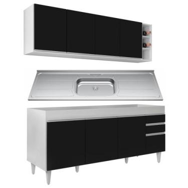 Imagem de Armário Aéreo Nevada e Balcão Gabinete 180cm Com Pia Dallas Branco/Pre