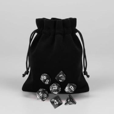 Imagem de Conjunto Dados De Rpg C/7 Perolado Marmorizado Marmore Com Bolsa Bolsinha D&D Tormenta Boardgame Conjunto D4 D6 D8 D10 D10% D12 D20 Preto com Branco