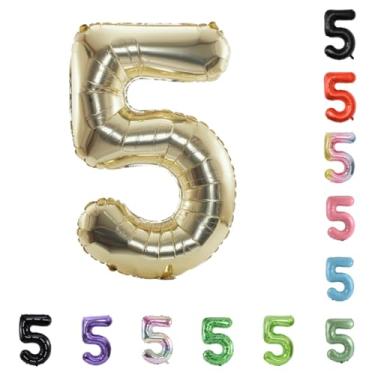 Imagem de Balão grande de hélio com número de hélio de 101 cm para festa de casamento 0-9 (ouro pálido, 5)