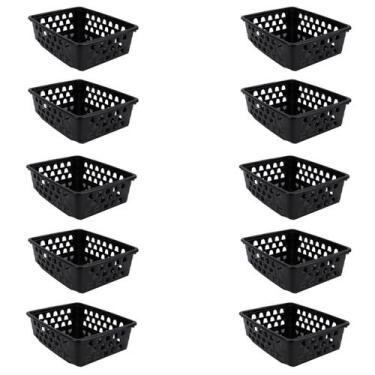 Imagem de Kit 10 Cesto Organizador Médio Multiuso M Preto 0592 Uninjet