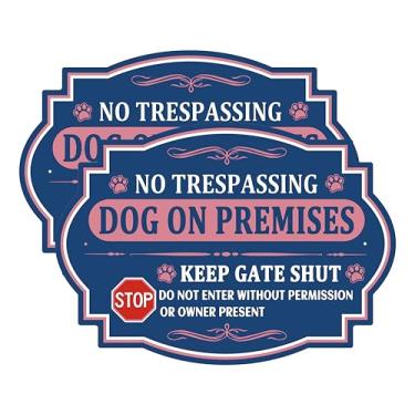 Imagem de Pacote com 2 placas para cães sem invasão no local - Stop Keep Gate Shut Do Not Enter Sign, Keep Gate Closed Signs, 25 × 17 cm, metal resistente, livre de ferrugem, alumínio cuidado com a placa de