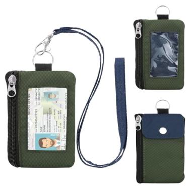 Imagem de Carteira minimalista com bloqueio de RFID com cordão, capa de identificação funcional com 2 bolsos com zíper e chaveiro para homens e mulheres, porta-cartões tático, porta-moedas, para esportes de