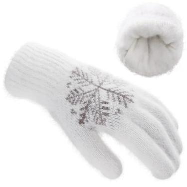 Imagem de Luvas de inverno grossas para mulheres e homens, luvas térmicas forradas com lã, luvas elásticas de inverno, brancas