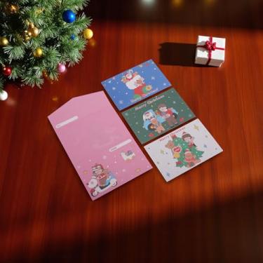 Imagem de 1 conjunto de cartões comemorativos de Natal em três dobras com papel envelope multicolorido 12,7 x 8,4 cm