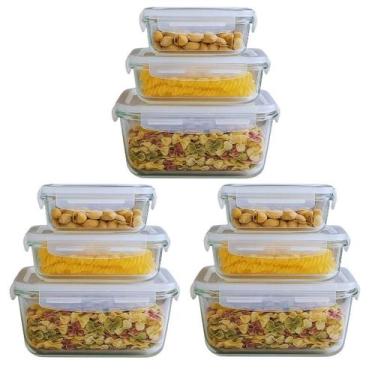 Imagem de Kit com 9 Potes de Vidro Hermético 4 Travas  Anel de Vedação Premium  