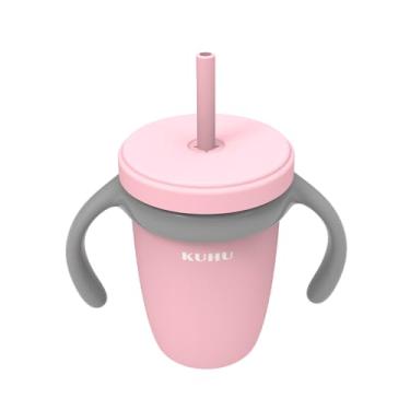 Imagem de Copo de Transição Infantil 240ml com Canudo de Silicone Anti-Vazamento e Tampa Higiênica – para Bebês Aprenderem a Beber Sozinhos, Design Ergonômico, Livre de BPA, Cor Rosa
