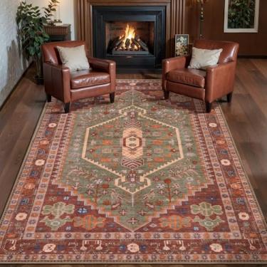 Imagem de Ciicool Tapete de área de 7,5 x 12,5 cm, lavável para quarto, antiderrapante, tapete grande, com pelo baixo, tapete vintage, para cozinha, sala de estar, escritório, sala de jantar, hall de entrada