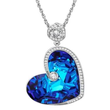 Imagem de Criado com cristais Swarovski, colares modernos para mulheres, banhado a ouro branco, colar Titanic Heart of the Ocean, presente para mulheres, aniversário, Natal, Dia dos Namorados, 18" Chain + 2.35