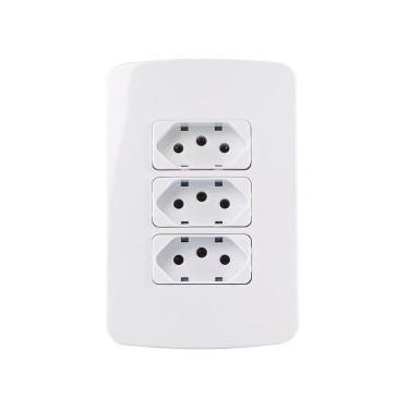 Imagem de Tomada Tripla Margirius B3 2p+t 10a Com Placa 4x2 Branca