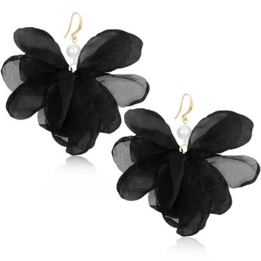 Imagem de unixmoment Brincos femininos com pingente de franja floral de tecido pérola grande boêmio feito à mão, Large, Tecido, Sem pedra preciosa