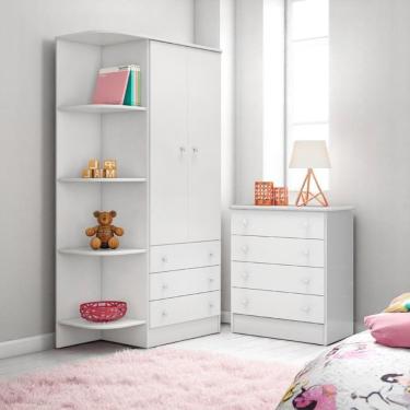 Imagem de 777 - Comoda 4 Gavetas Doce Sonho Branco/branco (777.5) + 825 - G. Roupa Inf. 2pts Doce Sonho Branco/branco (825.5)