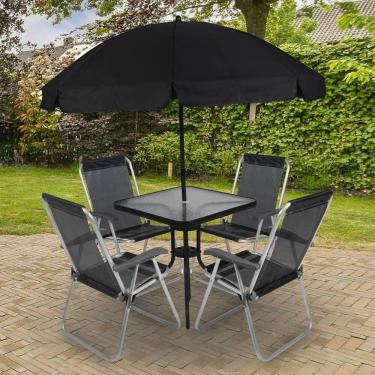 Imagem de Conjunto para Jardim Mesa com Tampo de Vidro e 4 Cadeiras e Ombrellone Petropolis Bel