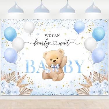 Imagem de Chá de bebê Backdrop Lecheme Blue Bear 210x150cm