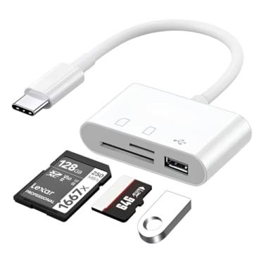 Imagem de Adaptador Hub USB-C 3 em 1, Leitor de Cartão Multifuncional, Compatível com MacBook, iPad Pro, Samsung, Huawei, Suporte para SD, SDHC, SDXC, Micro SD, USB, Velocidade 5Gbps